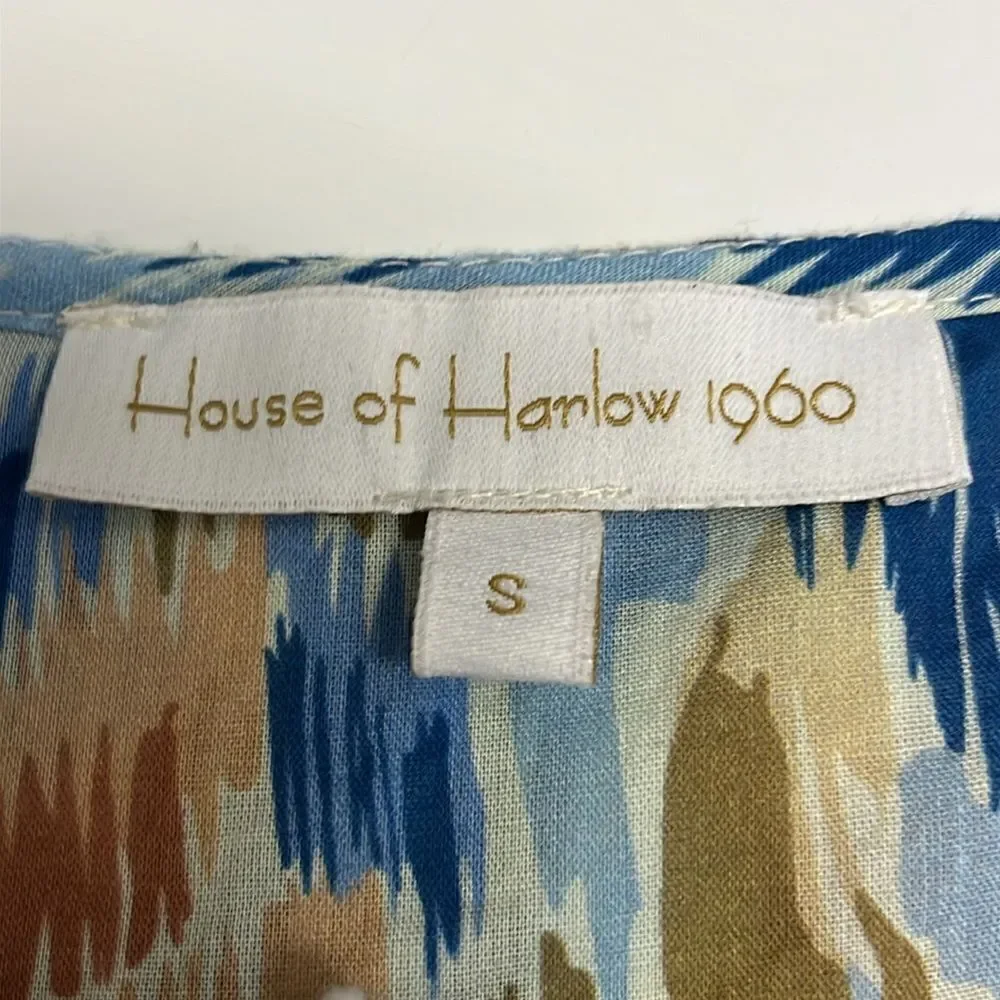 House of Harlow 1960 Boho Floral Ruffled Sleeve V-Neck Blouse w/ Rope Tie-Small